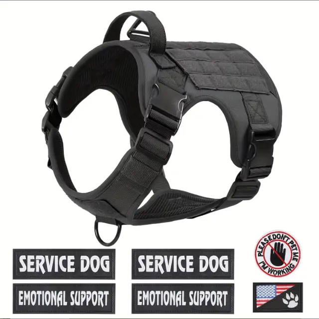 Hiphoppet US Local Tactical Service Dog Harness Vest Adjustable Reflective No Pulling Large Dog Harness With Metal Buckle Black - Shop at LoveMi