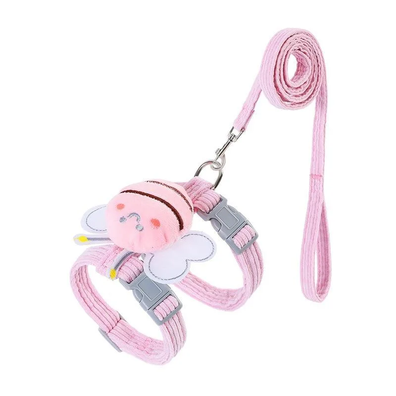 Small Cat Harness Wing Shaped Decorative Walking Vest Traction Rope Set - Pink