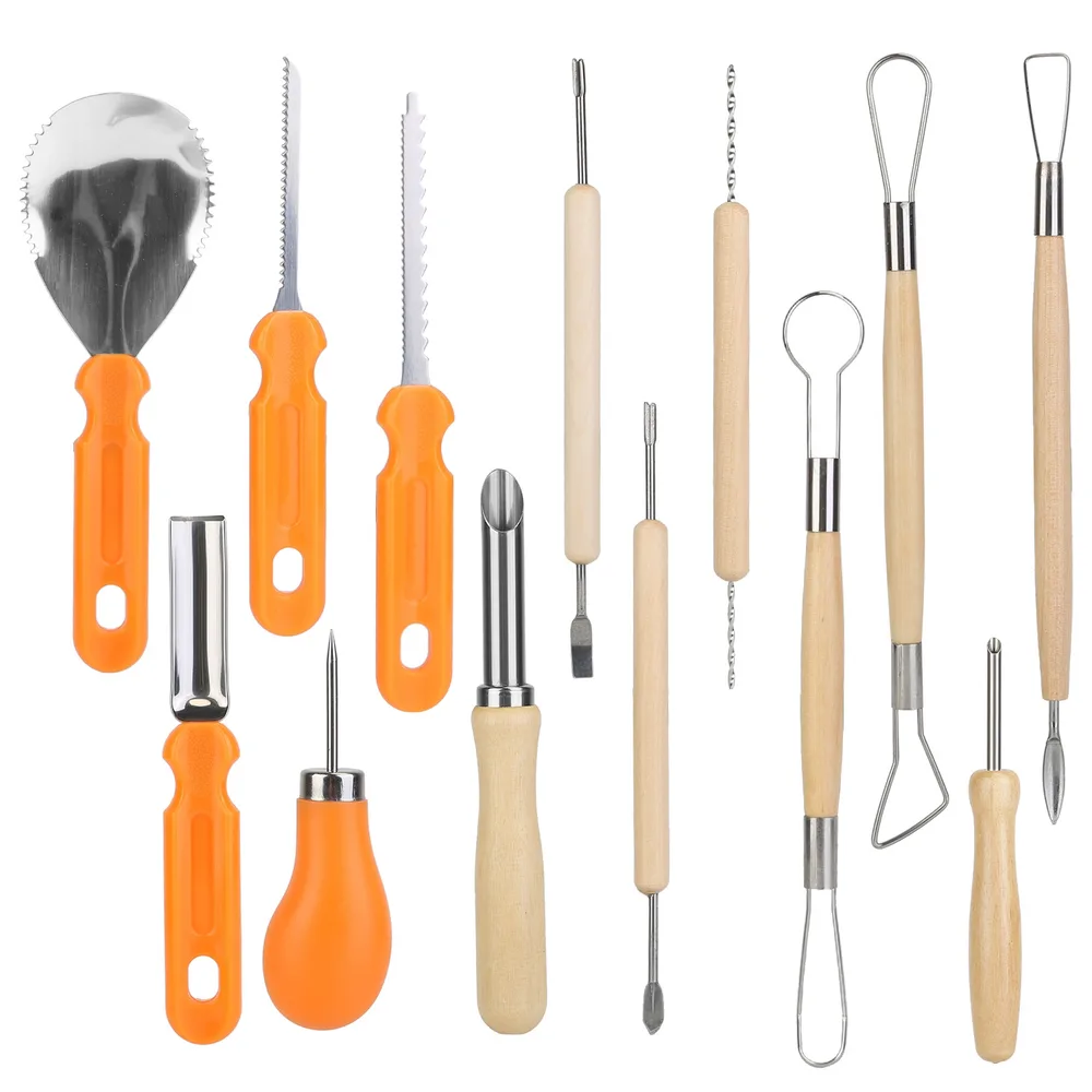 Halloween Pumpkin Carving Kit Stainless Steel Carving Kit Pumpkin Sculpting Cutting Kit Halloween Decorative Tools - Orange
