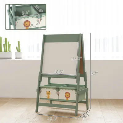 Art Easel For Kids, Double Sided Whiteboard & Chalkboard With Paper Roll, Storage Baskets For Toddlers Ages 3 8, Green Green - Shop at LoveMi