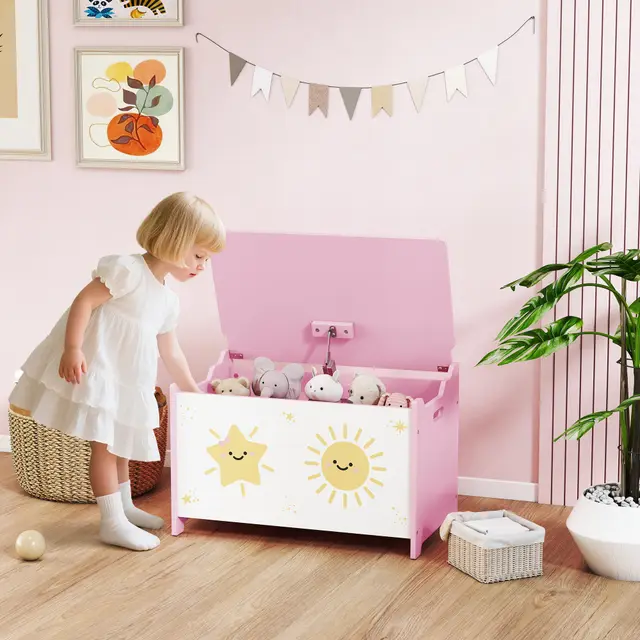 Toy Box With Lid, Safety Hinges And Groove Handles, Toy Storage Organizer For Kids, Living Room, Playroom, Pink Pink - Shop at LoveMi