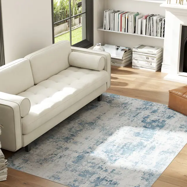 Area Rug 4x6, Machine Washable Rug, Non Slip Modern Abstract Floor Carpet For Living Room, Bedroom, Dining Room, Blue Blue - Shop at LoveMi