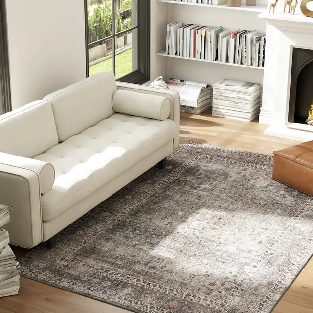 Machine Washable Area Rug 5x7, Non Slip Traditional Floor Cover Foldable Carpet For Living Room, Dark Mixed Brown Brown - Shop at LoveMi