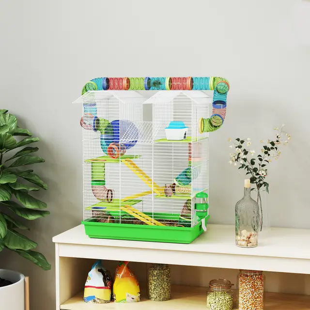 18.5 5 Tier Hamster Cage With Tubes And Tunnels, Small Animal Cage, Rat Gerbil Cage With Water Bottle, Food Dish, Exercise Wheel, Green Green - Shop at LoveMi