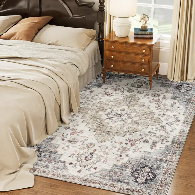 5x7 Area Rug, Vintage Machine Washable Rug, Non Slip Carpet For Living Room, Bedroom, Dining Room, Brown And Green Green - Shop at LoveMi