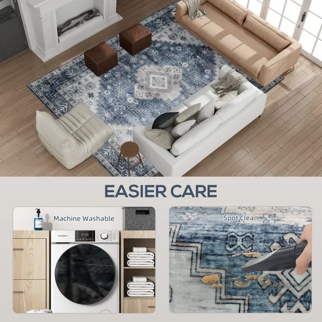 8x10 Area Rug, Vintage Washable Rug, Non Slip Floor Carpet For Living Room, Bedroom, Dining Room, Blue Blue - Shop at LoveMi