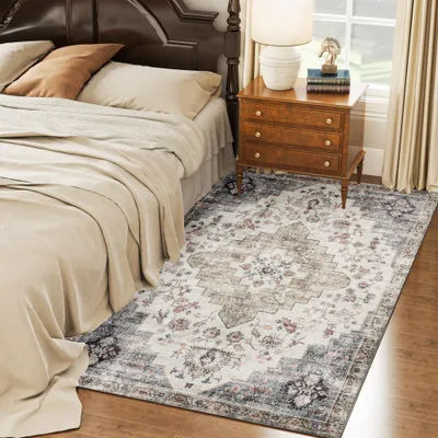 4x6 Area Rug, Vintage Machine Washable Rug, Non Slip Carpet For Living Room, Bedroom, Dining Room, Brown And Green Brown And Green - Shop at LoveMi