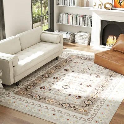 Machine Washable Area Rug 8x10, Non Slip Boho Flannel Print Floor Carpet For Living Room, Bedroom, Dining Room, Brown Brown - Shop at LoveMi