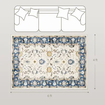 Machine Washable Area Rug 4x6, Non Slip Boho Floral Print Floor Carpet For Living Room, Bedroom, Dining Room, Blue Blue - Shop at LoveMi