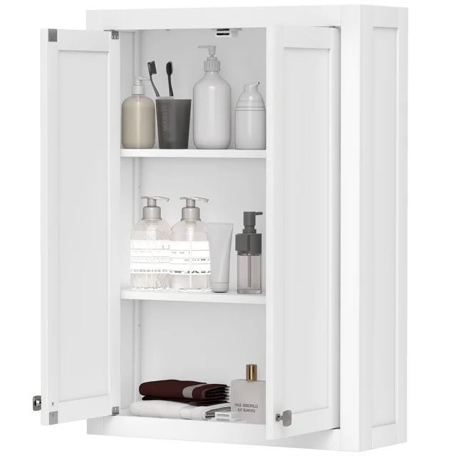 Bathroom Cabinet Wall Mounted, Modern Bathroom Wall Cabinet With 2 Doors And 2 Adjustable Shelves, White White - Shop at LoveMi