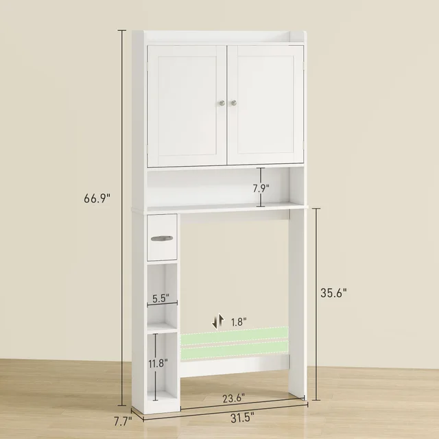 Modern Over The Toilet Storage Cabinet With 2 Doors, Above Commode Storage Cabinet With Toilet Paper Holder, White White - Shop at LoveMi
