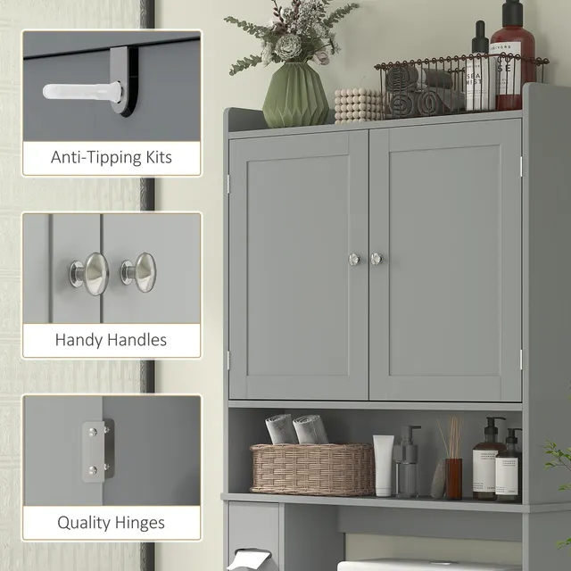 Modern Over The Toilet Storage Cabinet With 2 Doors, Above Commode Storage Cabinet With Toilet Paper Holder, Gray Gray - Shop at LoveMi