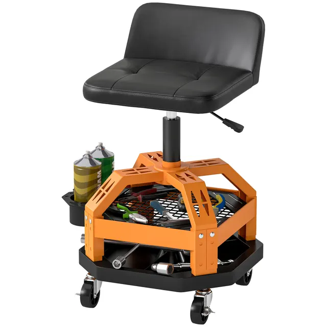 Rolling Creeper Garage Stool, 300 LBS Capacity Mechanic Stool With 360 Wheels, Tool Tray, Adjustable Height, Yellow Yellow - Shop at LoveMi