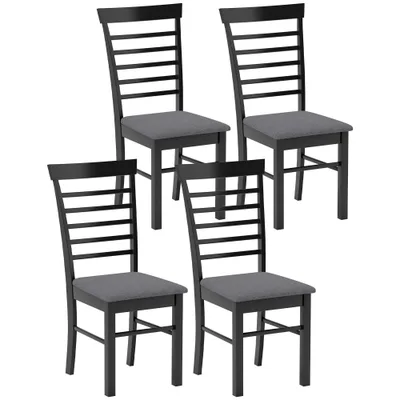 Wooden Dining Chairs Set Of 4, Farmhouse Upholstered Kitchen Chairs With Rubber Wood Frame, Black And Gray Black - Shop at LoveMi