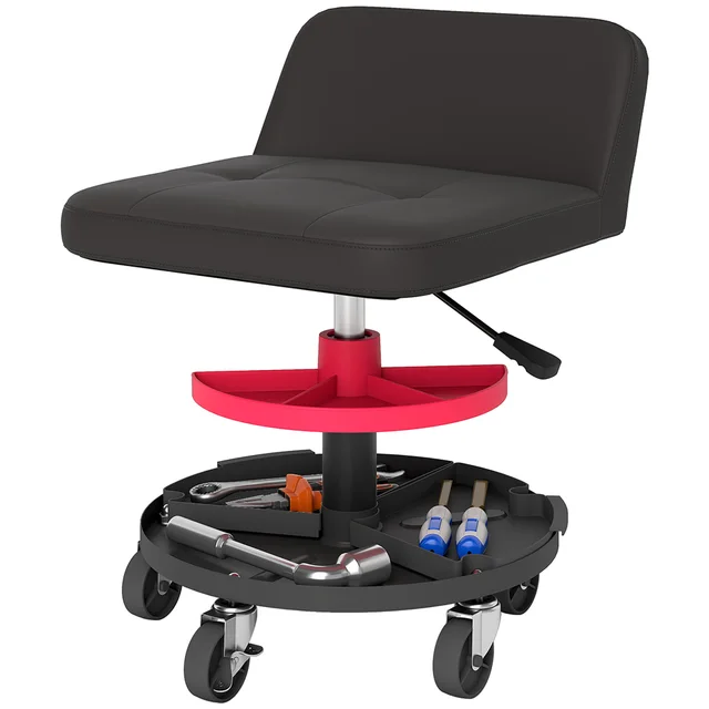 Rolling Creeper Garage Stool, 300 LBS Capacity Mechanic Stool With 360 Wheels, Tool Tray, Adjustable Height, Black Black - Shop at LoveMi