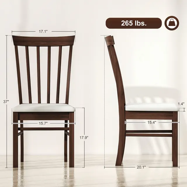 Wooden Dining Chairs Set Of 2, Farmhouse Upholstered Kitchen Chairs With Rubber Wood Frame, Dark Brown And Beige Brown - Shop at LoveMi