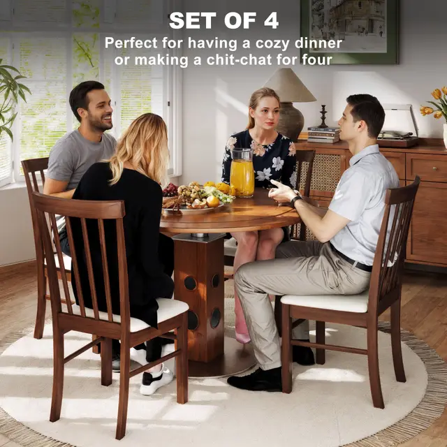 Wooden Dining Chairs Set Of 4, Farmhouse Upholstered Kitchen Chairs With Rubber Wood Frame, Dark Brown And Beige Brown - Shop at LoveMi