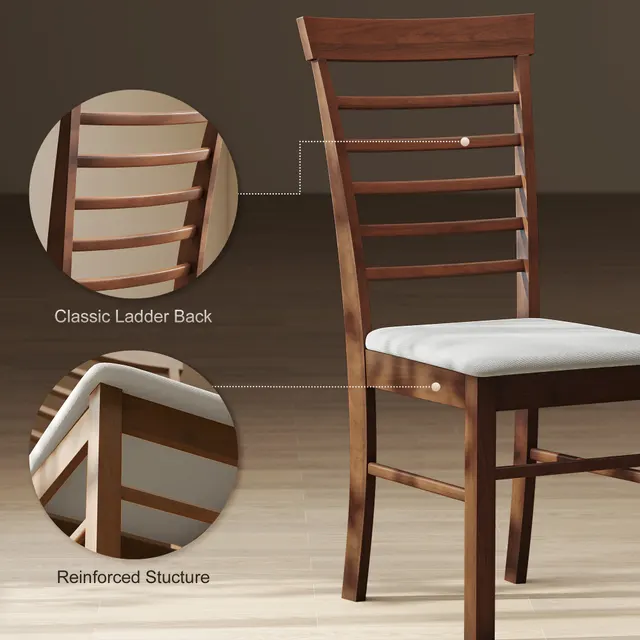 Wooden Dining Chairs Set Of 2, Farmhouse Upholstered Kitchen Chairs With Rubber Wood Frame, Dark Brown And Beige Brown - Shop at LoveMi