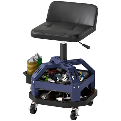 Rolling Creeper Garage Stool, 300 LBS Capacity Mechanic Stool With 360 Wheels, Tool Tray, Adjustable Height, Blue Blue - Shop at LoveMi