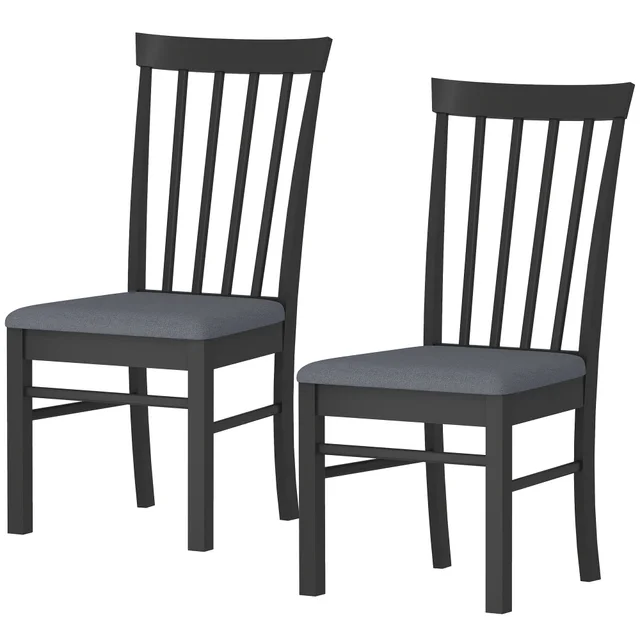 Wooden Dining Chairs Set Of 2, Farmhouse Upholstered Kitchen Chairs With Rubber Wood Frame, Black And Gray Black - Shop at LoveMi