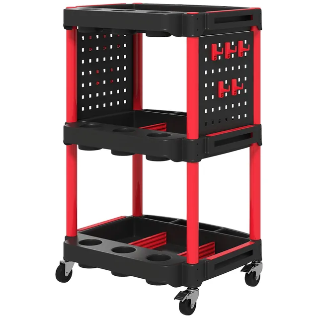 3 Tier Rolling Tool Cart, 200 LBS Capacity Plastic Utility Cart With Side Shelves For Garage, Workshop, Black And Red Black And Red - Shop at LoveMi