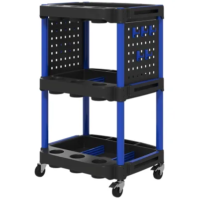 3 Tier Rolling Tool Cart, 200 LBS Capacity Plastic Utility Cart With Side Shelves For Garage Workshop, Black & Dark Blue Blue - Shop at LoveMi