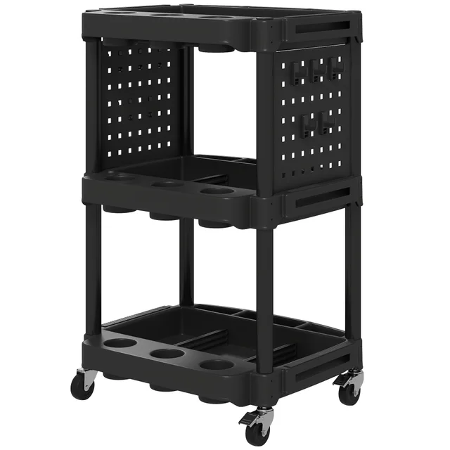 3 Tier Rolling Tool Cart, 200 LBS Capacity Plastic Utility Cart With Side Shelves For Garage, Workshop, Black Black - Shop at LoveMi