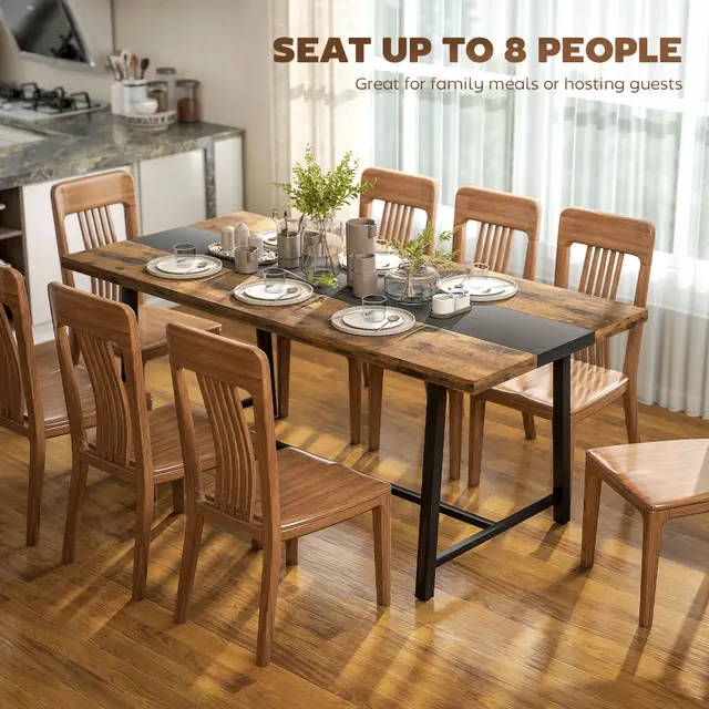 Industrial Kitchen Table For 8 People, 70.9 Long Dining Table With Large Tabletop And Steel Legs For Dining Room, Brown Brown - Shop at LoveMi