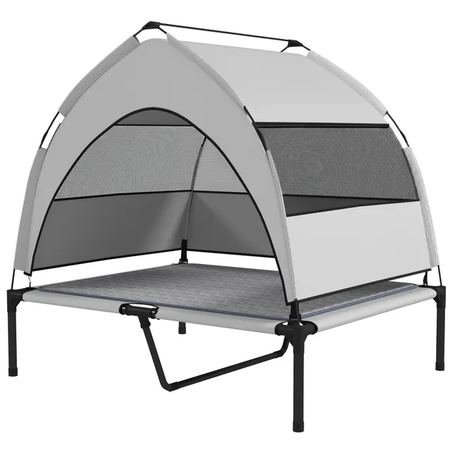 Elevated Dog Bed With Removable Canopy, Portable Outside Raised Pet Cot With Cooling Pad, Storage Bag, 36 X 29.35 Grey - Shop at LoveMi