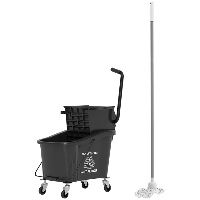 Mop Bucket With Wringer On Wheels For Floor Cleaning, 38 Quart Down Press Wringer With Handle, Black Black - Shop at LoveMi