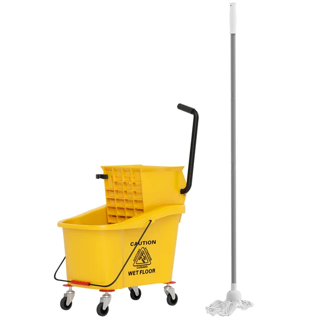 Mop Bucket With Wringer On Wheels For Floor Cleaning, 38 Quart Down Press Wringer With Handle, Yellow Yellow - Shop at LoveMi