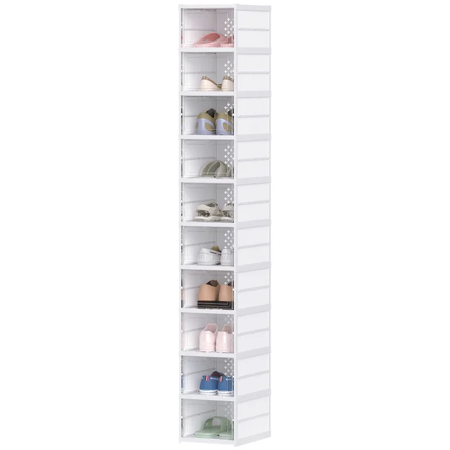 Stackable Plastic Shoe Boxes, 10 Pack Foldable Shoe Storage Boxes With Clear Door, No Assembly, Fit Size 10, White White - Shop at LoveMi