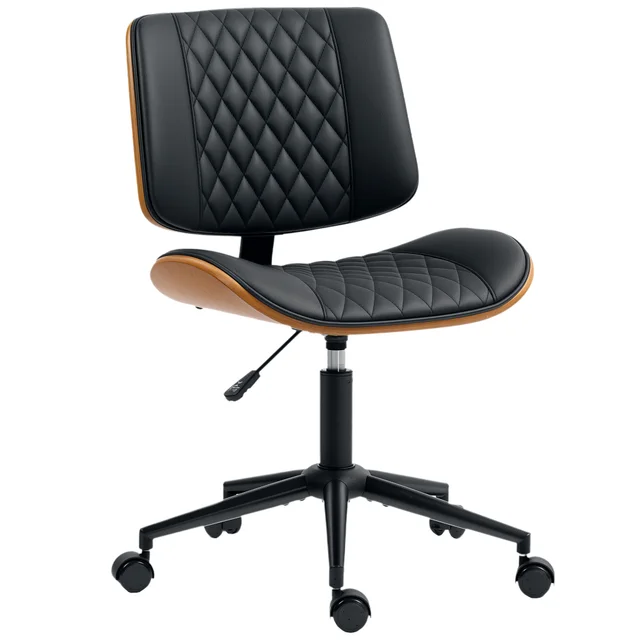 Home Office Chair No Arms With Wheels, PU Leather Desk Chair With Adjustable Height, 360 Swivel For Reading, Black Black - Shop at LoveMi