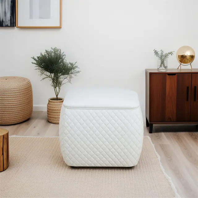 Scratch Resistant Diamond Tufted Ottoman, 19.5x15.5x18 Inch Pet Friendly Accent Stool White - Shop at LoveMi