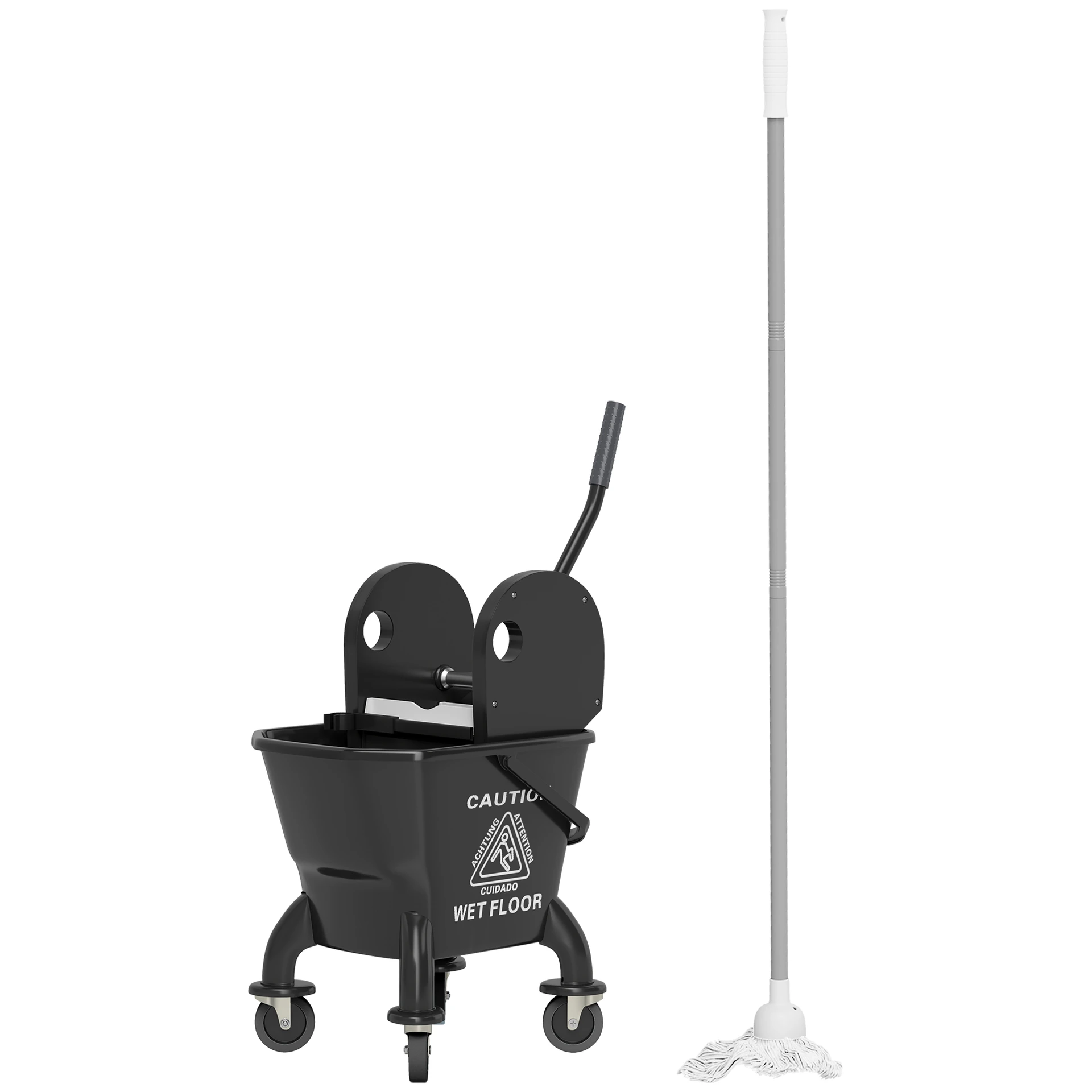 Mop Bucket With Wringer On Wheels For Floor Cleaning, 27.5 Quart Down Press Wringer With Handle And Mop, Black - Black