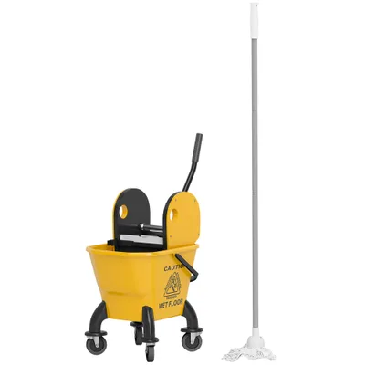 Mop Bucket With Wringer On Wheels For Floor Cleaning, 27.5 Quart Down Press Wringer With Handle And Mop, Yellow Yellow - Shop at LoveMi