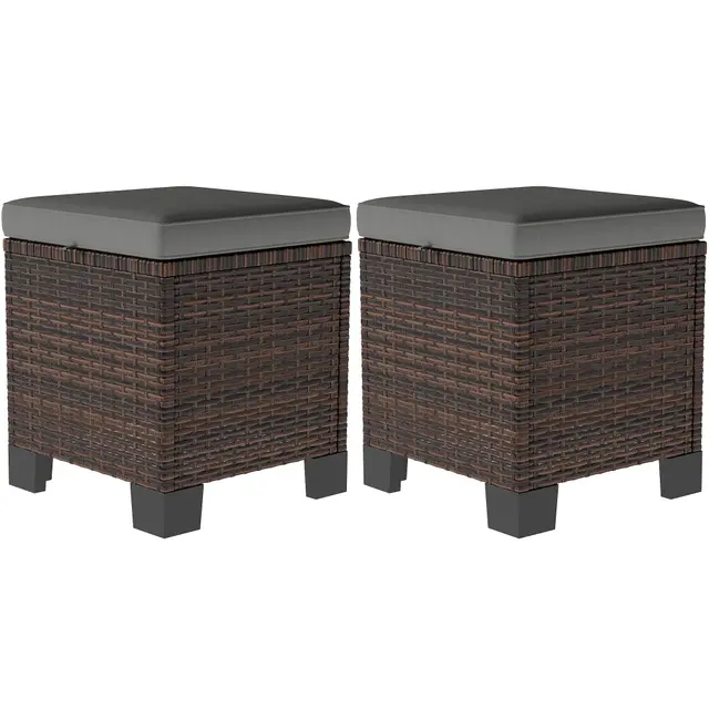 Wicker Outdoor Ottomans With Cushions, Rattan Ottoman Footrest And Side Table For Patio, Yard, Poolside, Gray Gray - Shop at LoveMi