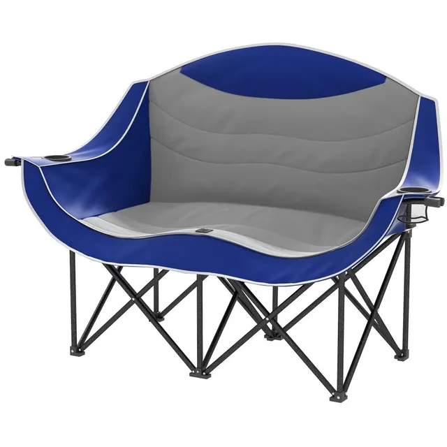 Padded Folding Camp Chair For Adults, Double Camping Chair With Armrests, Cup Holders, Carry Bag For Outdoor, Blue Blue - Shop at LoveMi
