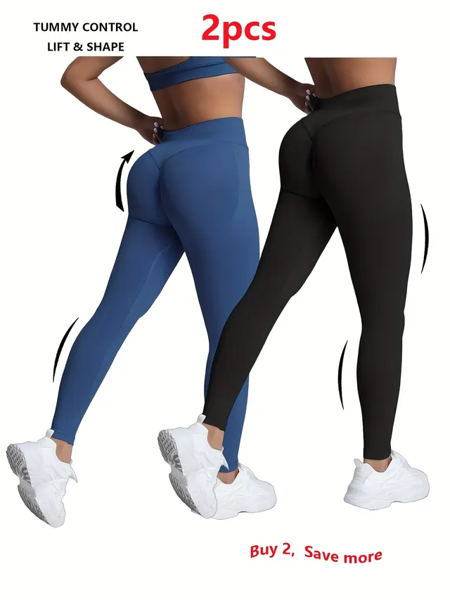 2 Pack Women's High Waist Yoga Leggings Naked Feel, Squat Proof For Running Black Greyblue - Shop at LoveMi