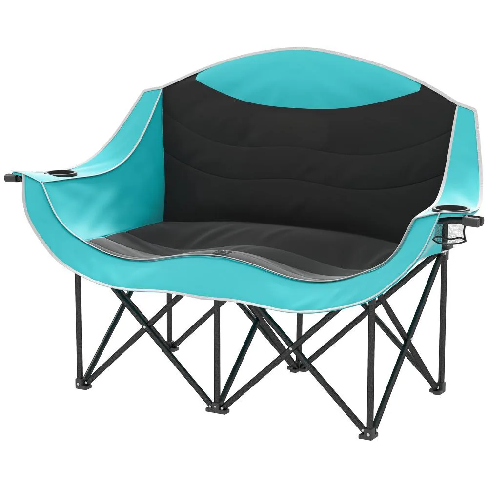 Padded Folding Camp Chair For Adults, Double Camping Chair With Armrests, Cup Holders, Carry Bag For Outdoor, Green Green - Shop at LoveMi