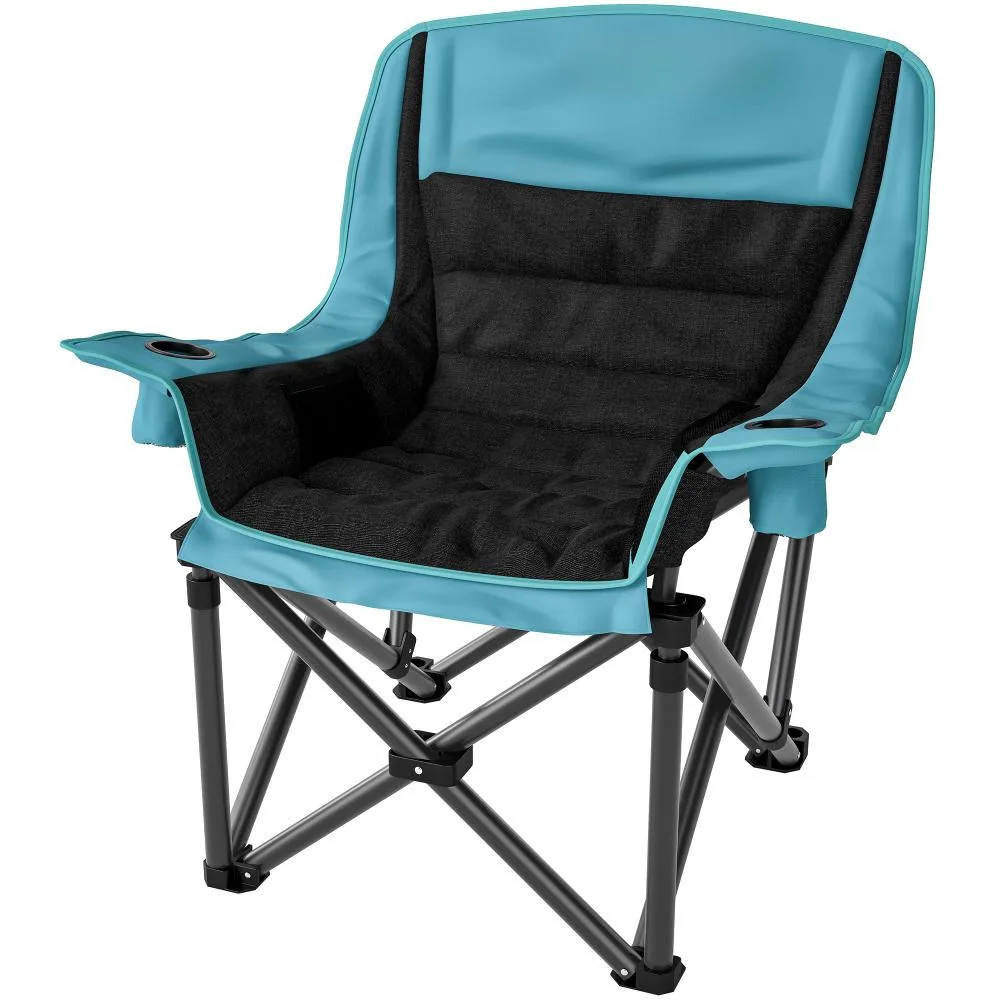 Camping Chair For Adults, Portable Folding Camping Chair W Side Pockets, Cup Holders, Carry Bag, Green And Black - Green And Black