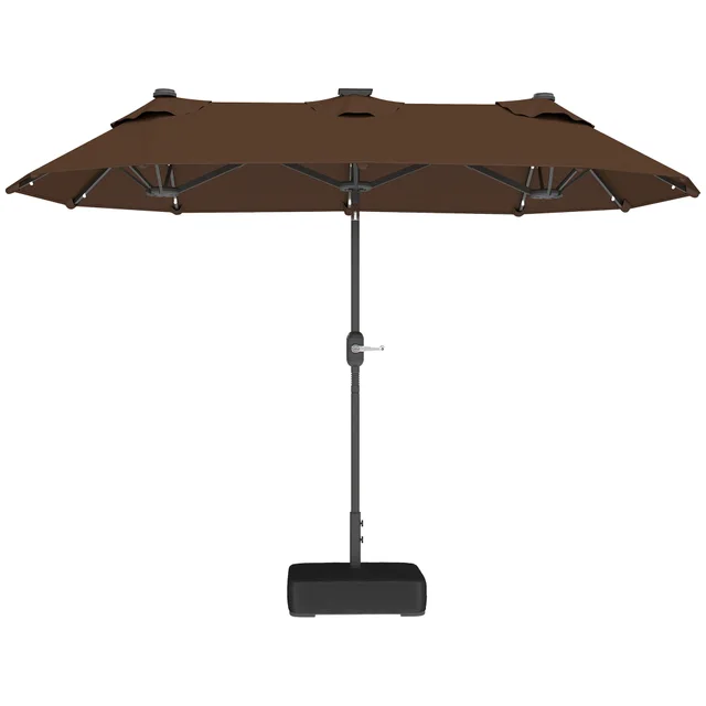 Double sided Outdoor Patio Umbrella With Solar Lights And Base, Dining Table Umbrella Push Button Tilt, Coffee Coffee - Shop at LoveMi