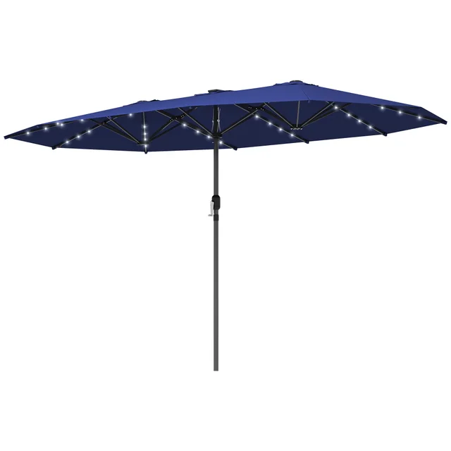 Garden Parasol, Double Sided Sun Umbrella With LED Solar Lights, Patio Parasol For Outdoor, Navy Blue Blue - Shop at LoveMi