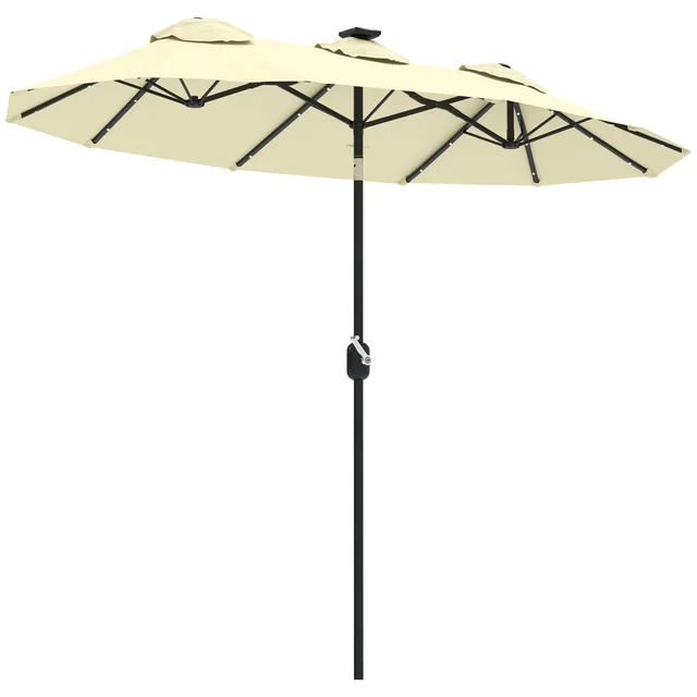 Double sided Patio Umbrella, 9.7 Outdoor Umbrella With Tilt And Crank, LED Solar Light And 12 Ribs, Cream White White - Shop at LoveMi