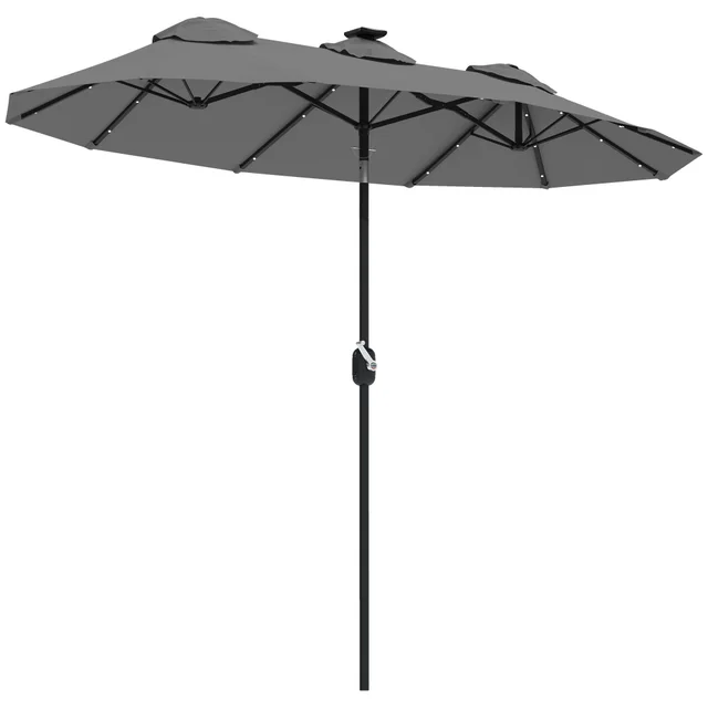 Double sided Patio Umbrella, 9.7 Outdoor Umbrella With Tilt And Crank, LED Solar Light And 12 Ribs, Gray Gray - Shop at LoveMi