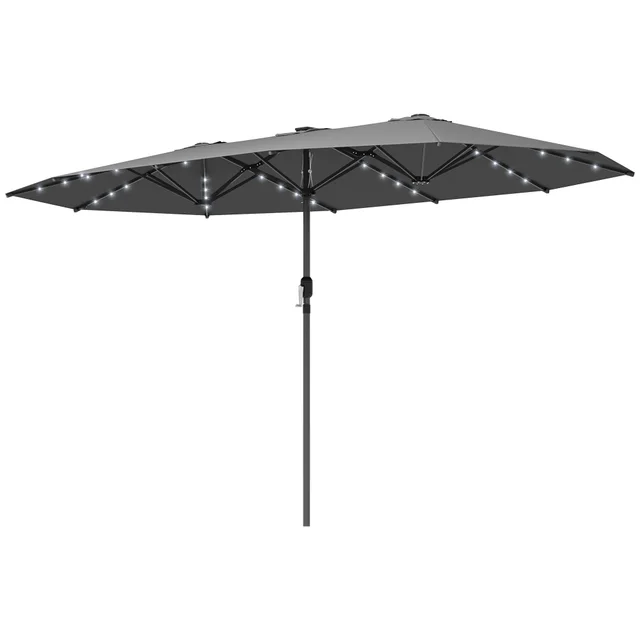 Garden Parasol, Double Sided Sun Umbrella With LED Solar Lights, Patio Parasol For Outdoor, Gray Gray - Shop at LoveMi