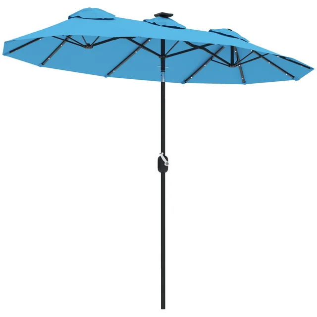 Double sided Patio Umbrella, 9.7 Outdoor Umbrella With Tilt And Crank, LED Solar Light And 12 Ribs, Light Blue Blue - Shop at LoveMi