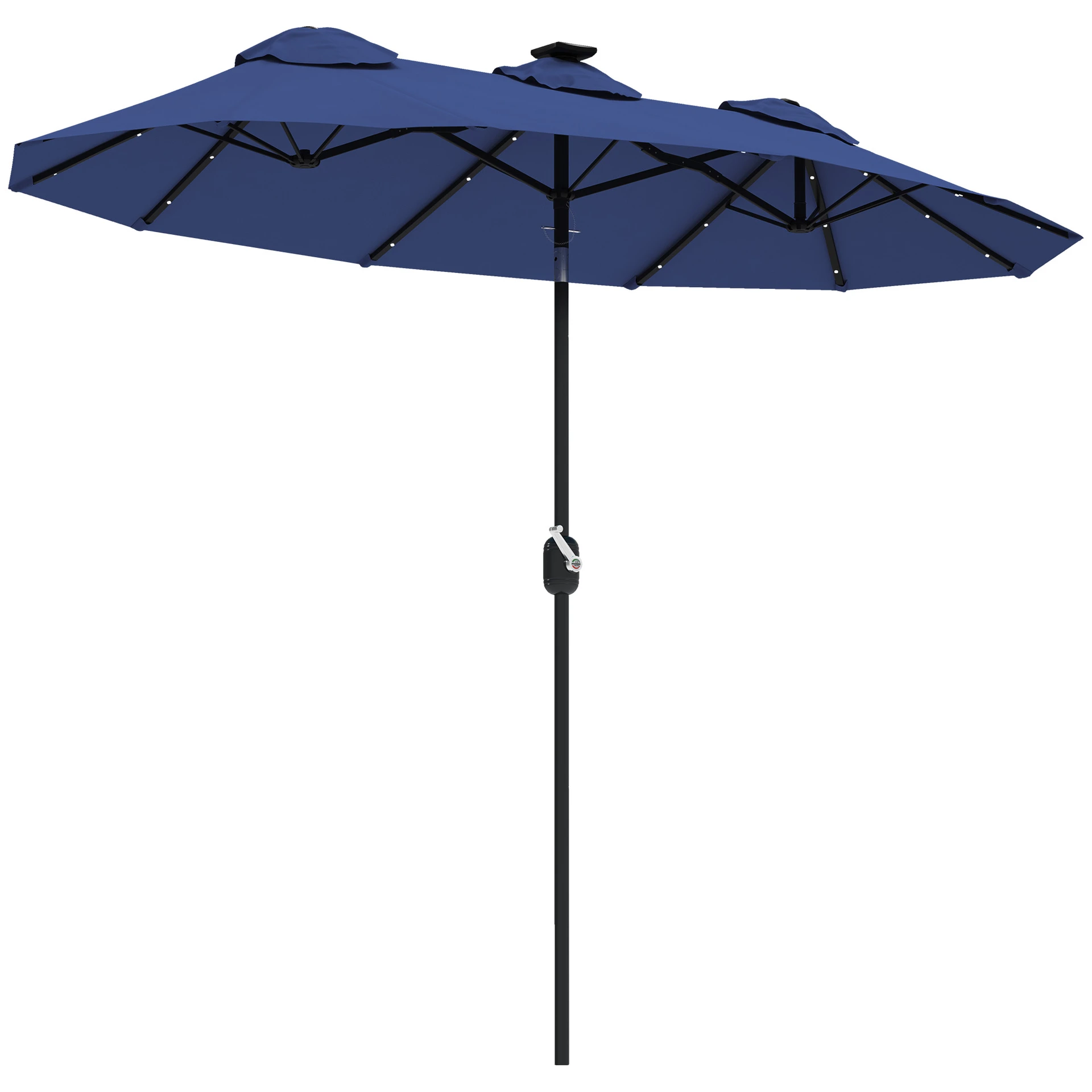 Double-sided Patio Umbrella, 9.7 Outdoor Umbrella With Tilt And Crank, LED Solar Light And 12 Ribs, Navy Blue - Navy Blue