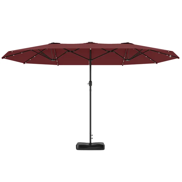 Garden Parasol 14.4ft Double Sided Sun Umbrella With Base, Patio Parasol With LED Solar Lights, Wine Red Wine Red - Shop at LoveMi