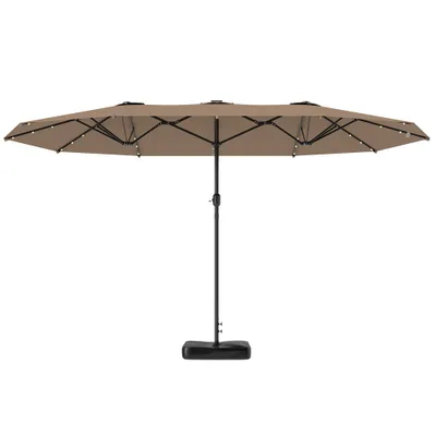 Garden Parasol 14.4 Ft. Double Sided Sun Umbrella With Base, Patio Parasol With LED Solar Lights, Khaki Khaki - Shop at LoveMi